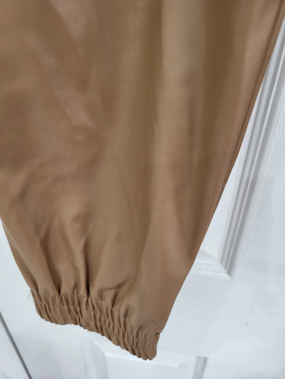 Zara Women Faux Leather Joggers in Camel - Picture 2 of 3